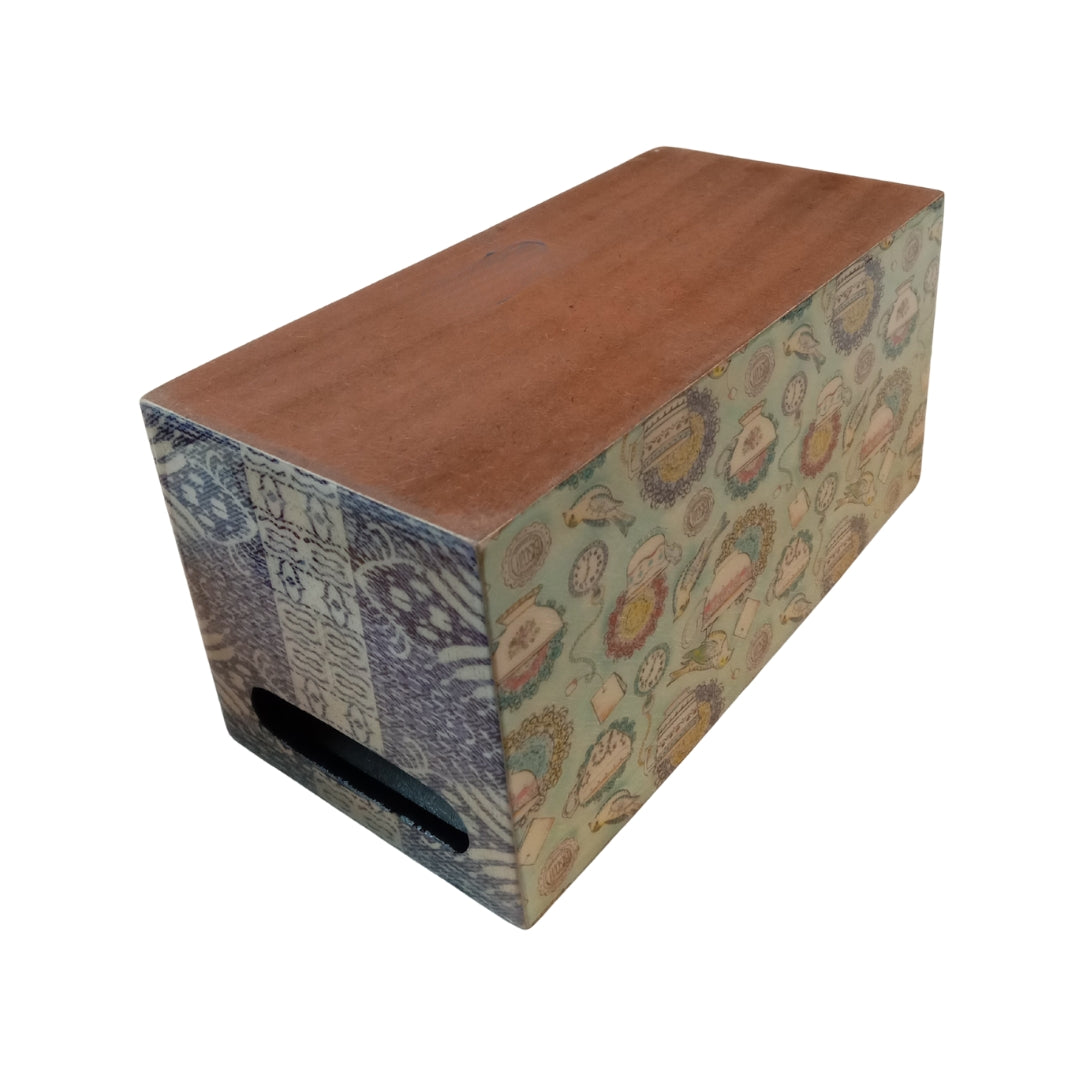 Wooden Blue Cup Print & Enameled 3 Partition Caddy