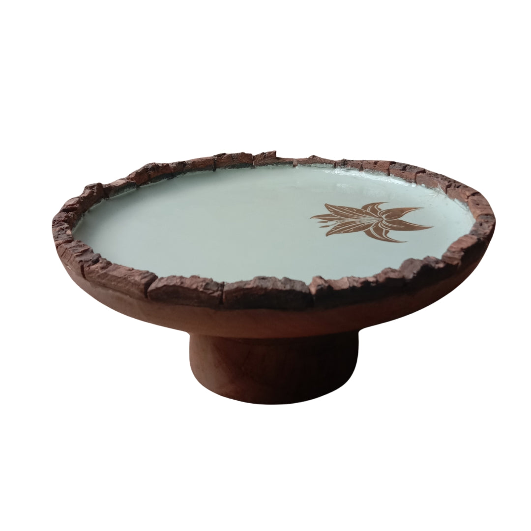 Green Enamel Wooden Cake Stand with Tulip Foil Print