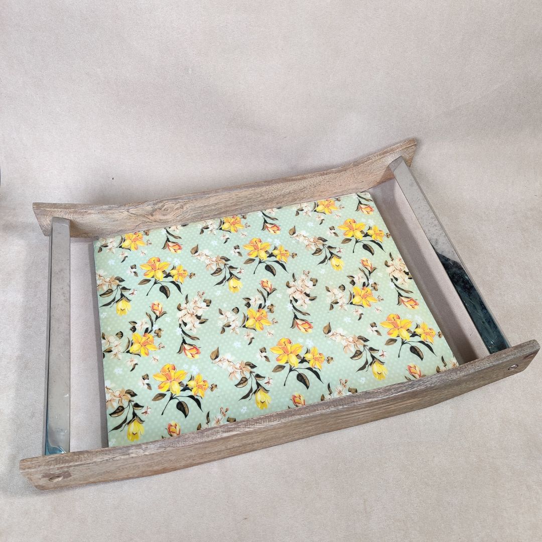 Rectangle Tray Set Of 2 - Green Flower