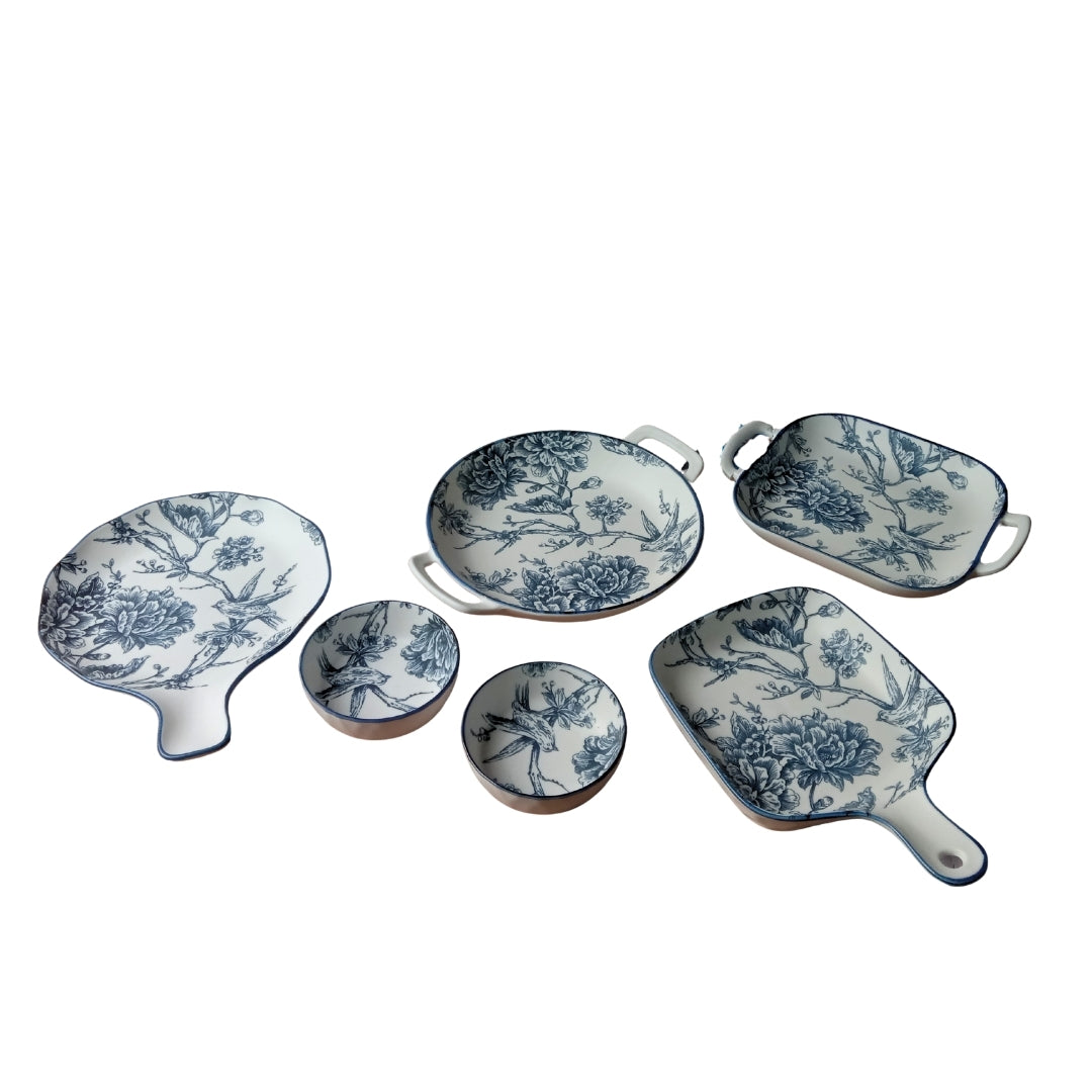 Blue & White Floral Ceramic Platter & Bowl Gift Set