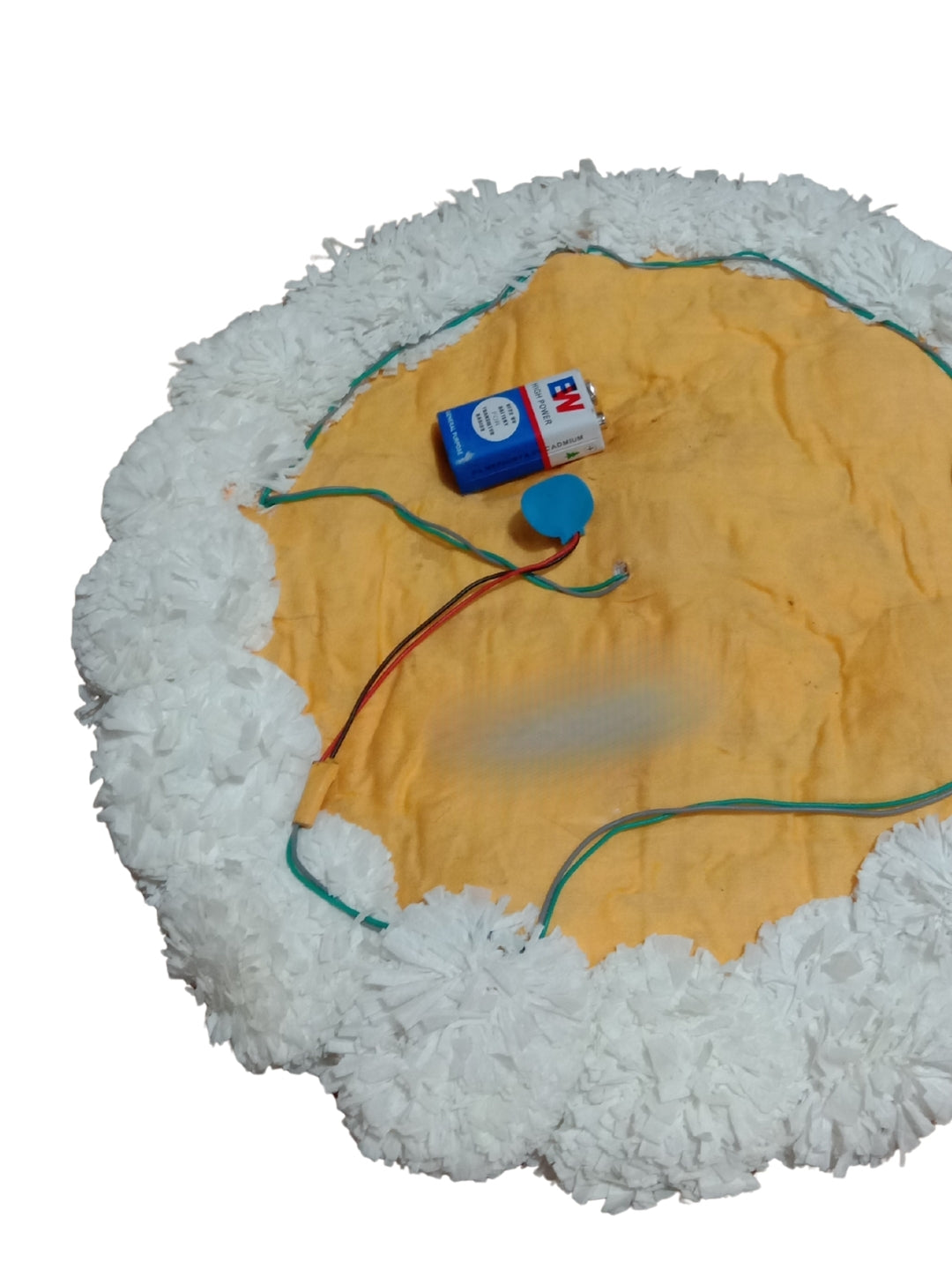 Handmade White Floral Puja Mat / rangoli with Golden Led Diya Holders Single