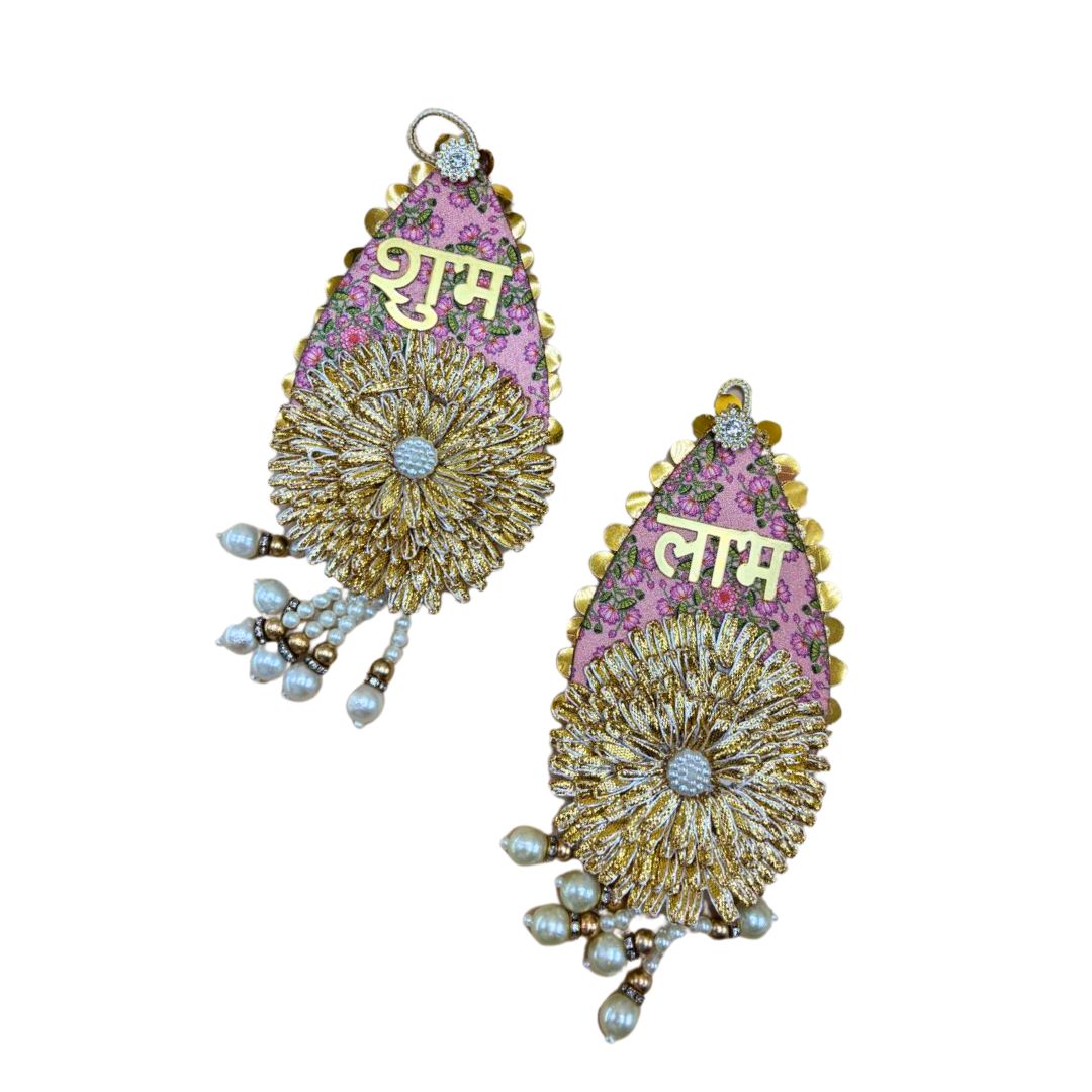 Side Hanging Set Of 2 - Pink Brocade Shubh Labh