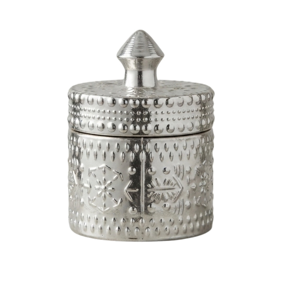 Decorative Silver Embossed Glass Jar with Scented Wax - Elegant Candle Holder