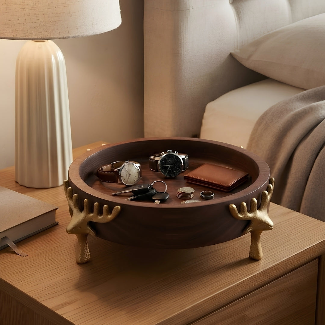 Wooden Bowl with Gold Reindeer Antler Legs
