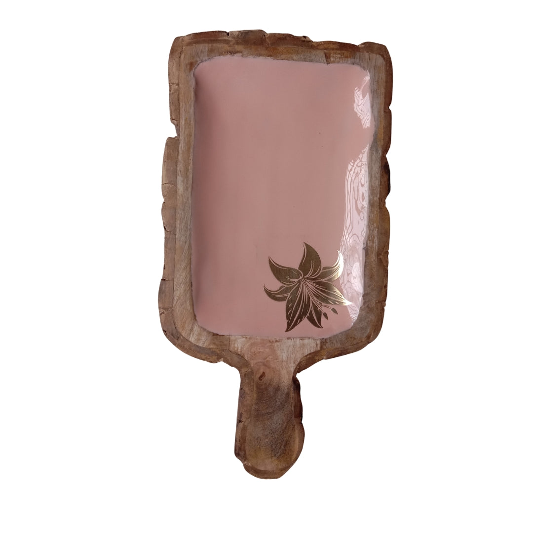 Peach Enamel Wooden Paddle Platter with Tulip Foil Print