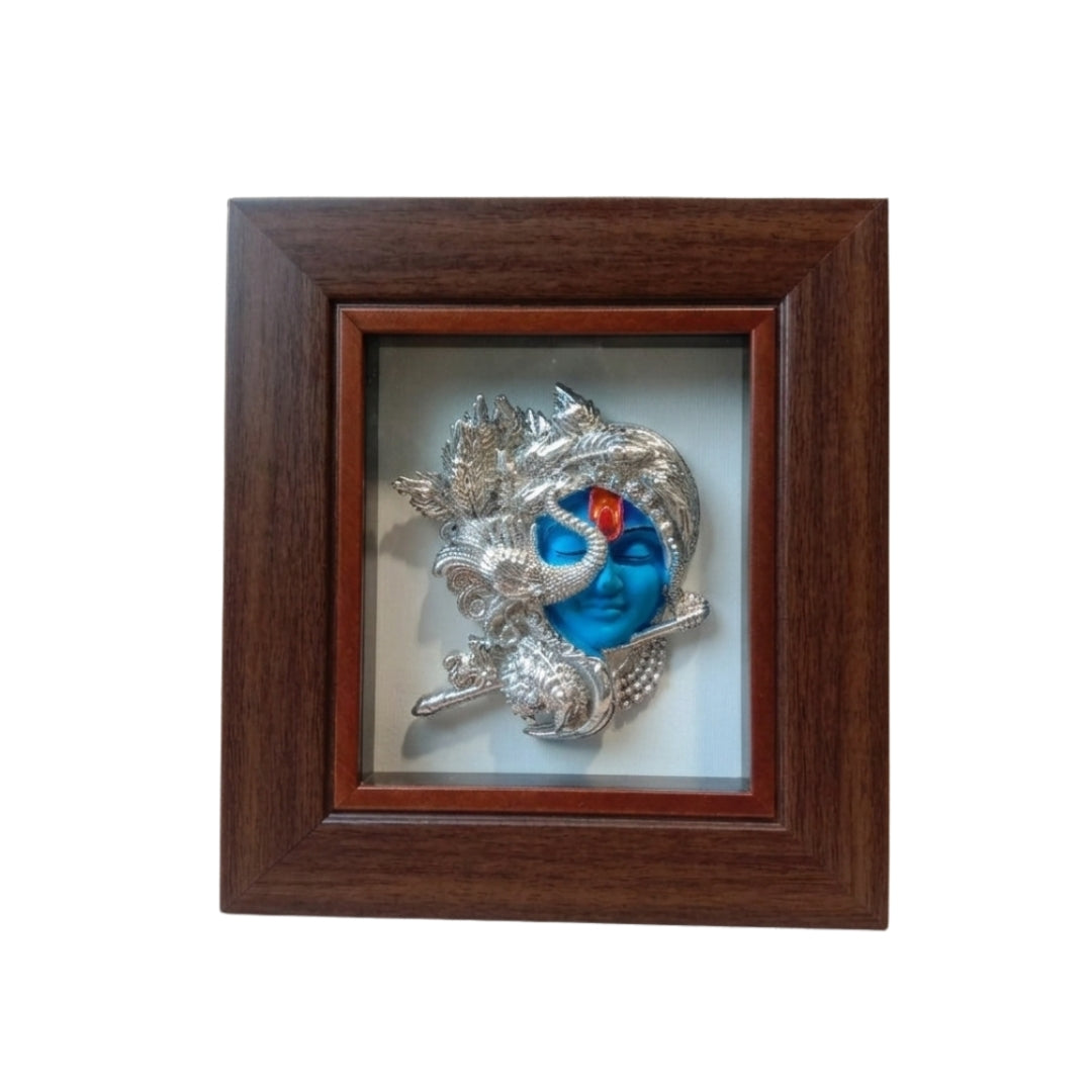 999 Pure Silver Plated Krishnaji Frame |  Lord Krishna Idol Black Face wall/Table Decor