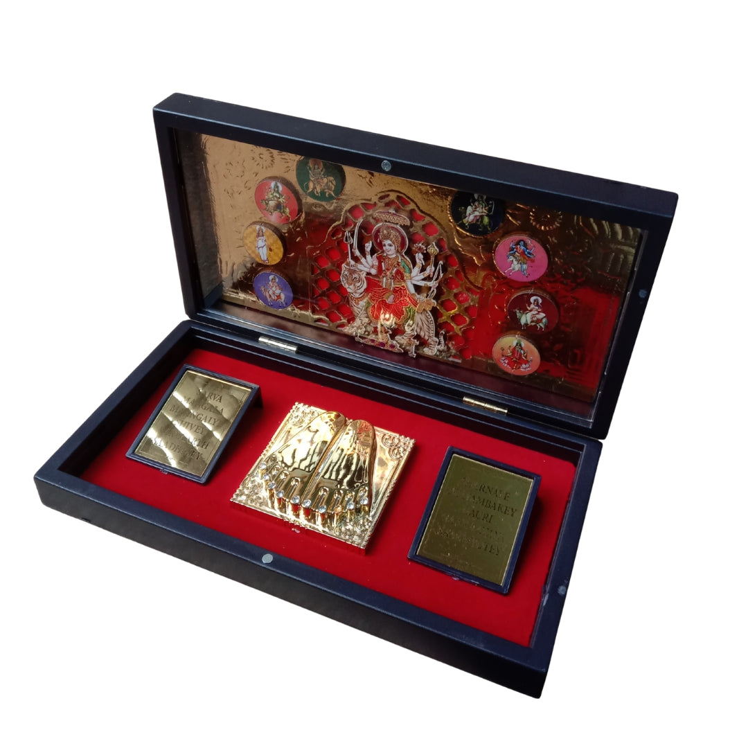 999 Pure Silver & 24K Gold Plated Durga Mata Charan Box  | Navdurga Puja Festival Gift