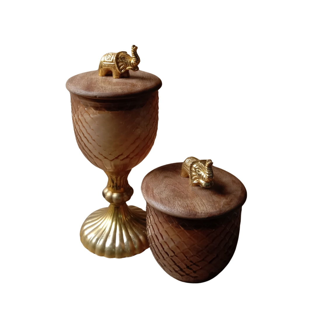 Set of 2 Scented Glass Candle Jars with Wooden Elephant Motif Lids