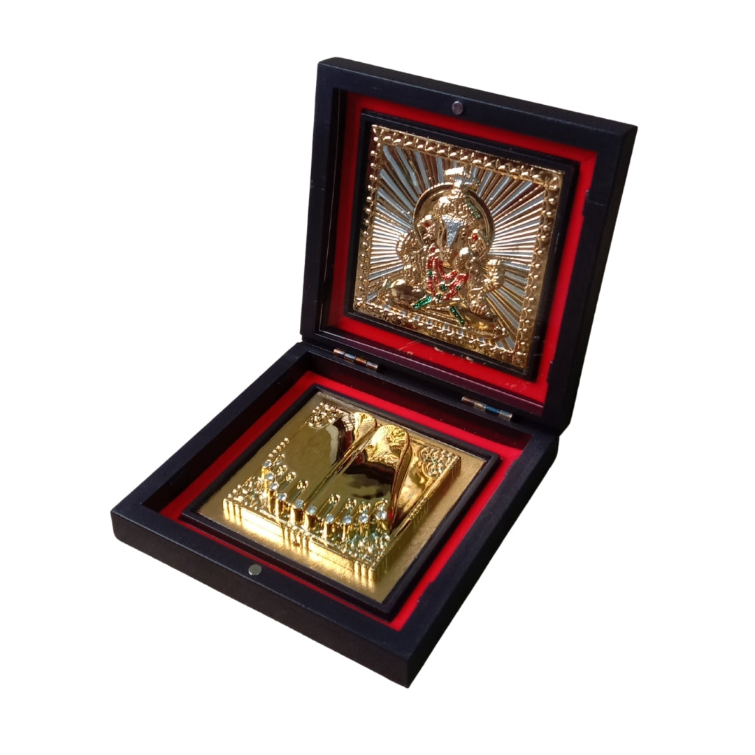 Gold-Plated Ganesha Idol & Charan Paduka Gift Box