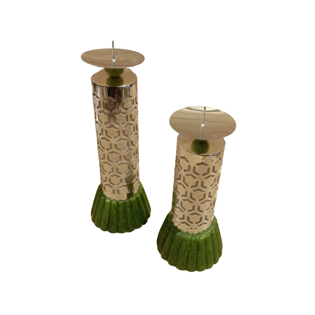 Luxury Silver Plated Pillar Candle Holder Set of 2 in Premium Velvet Box