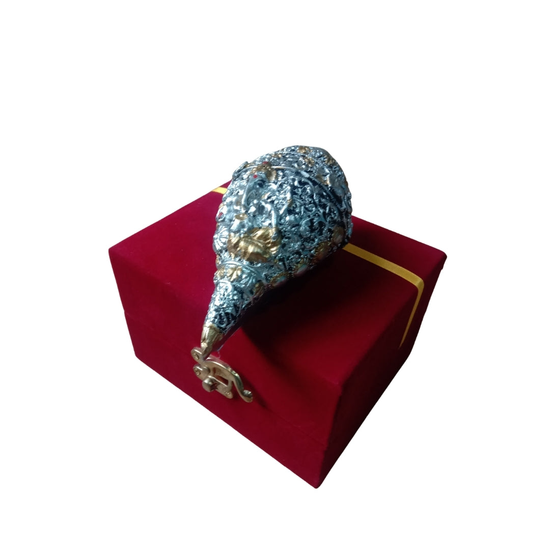 Silver Plated Ornate Shankh in Red Velvet Gift Box for Auspicious Occasions