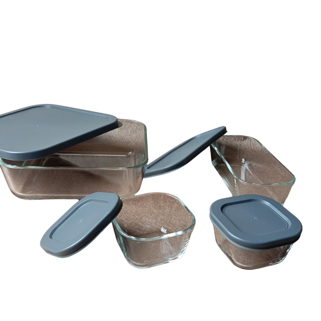 Glass Storage Container Set with Grey Airtight Lids   - set of 4