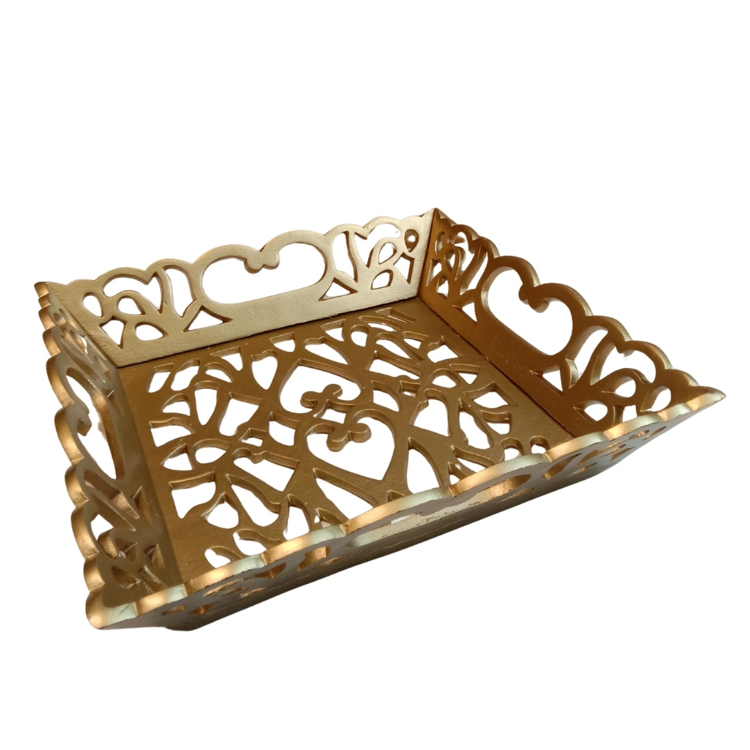 Metal Cutwork Dull Gold Tray