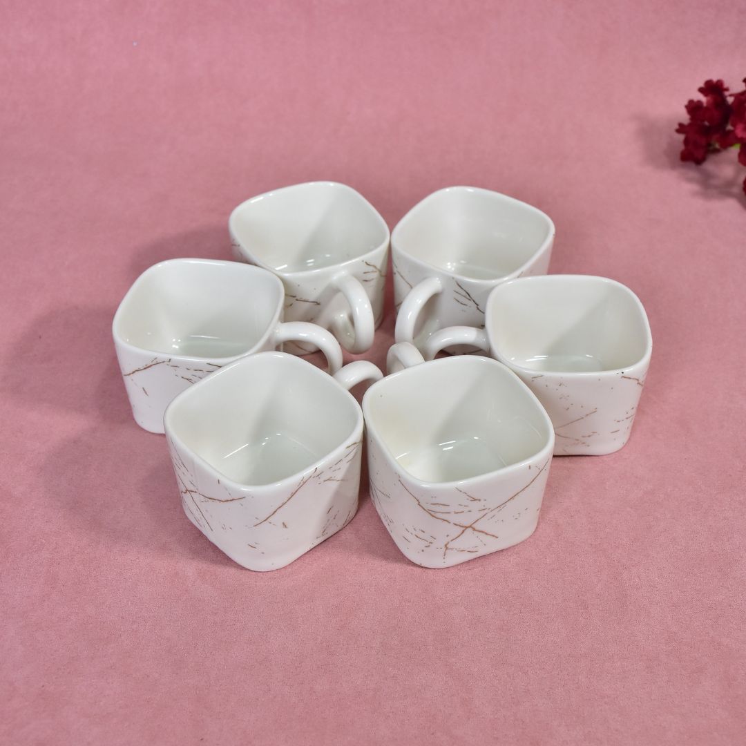 Ceramic Cup & Teapot With Tray Set Of 6 - White