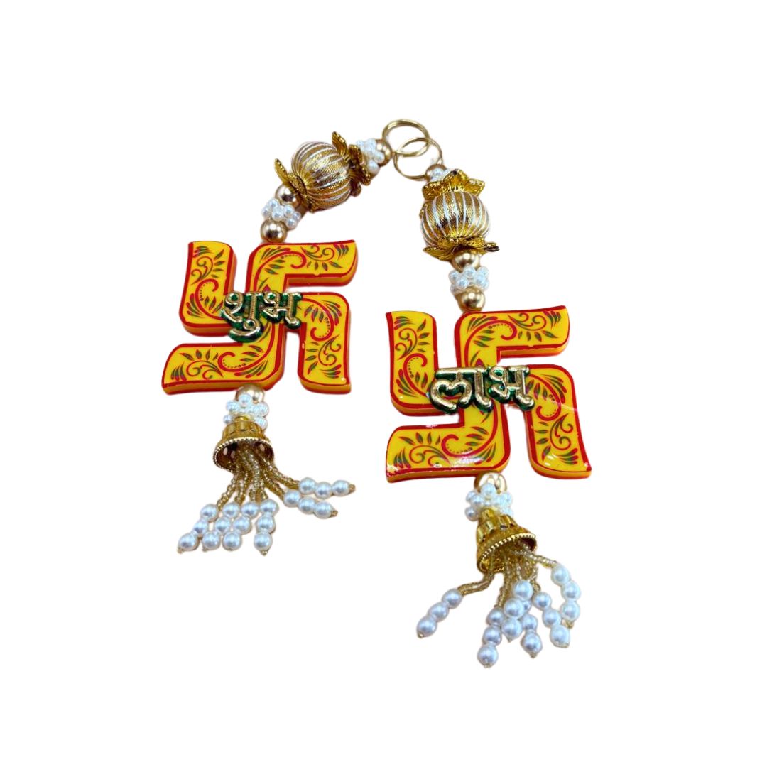 Side Hanging Set Of 2 - Swastika Shubh Labh Yellow