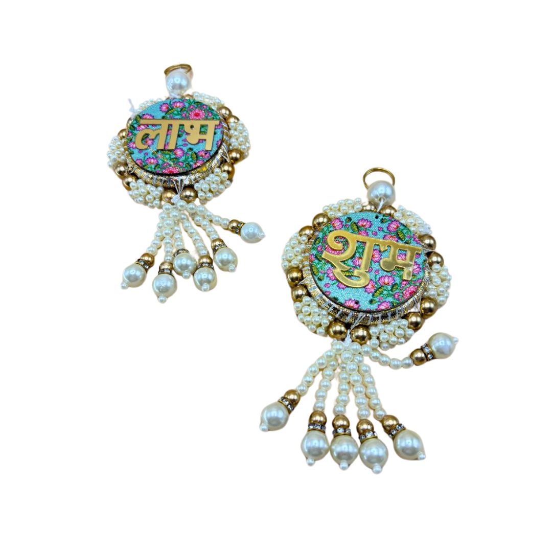 Side Hanging Set Of 2 - Blue Brocade Shubh Labh