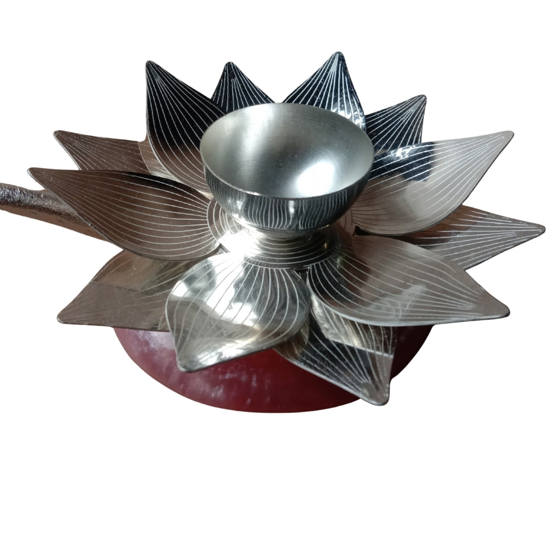 Silver Lotus Diya in Velvet Box