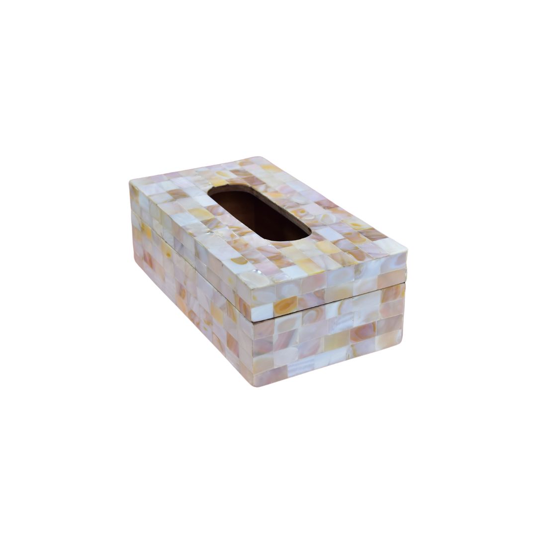 Tissue Box - White & Brown Mother Of Pearl