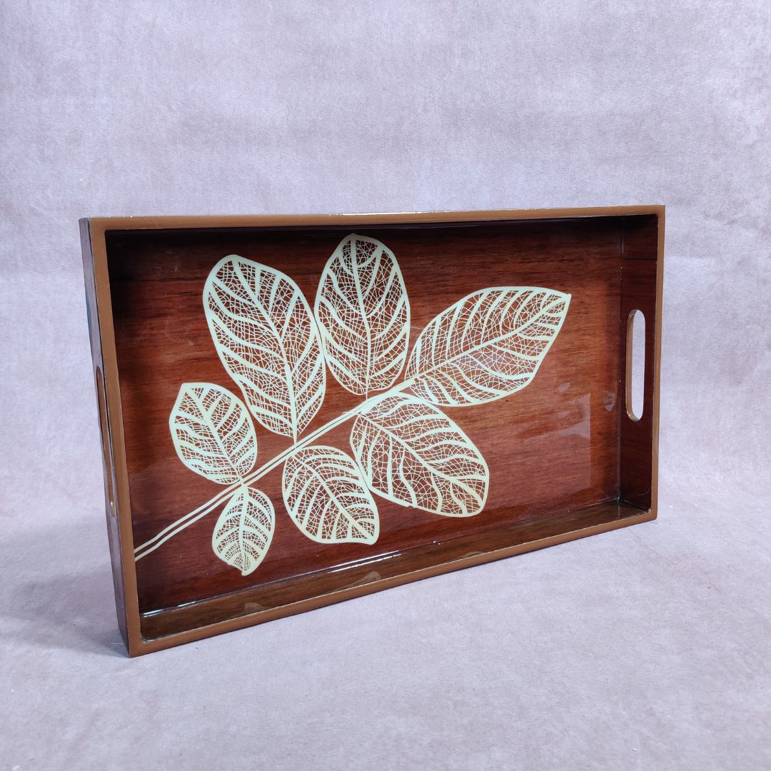 Set Of 3 Tray - Brown Leaf