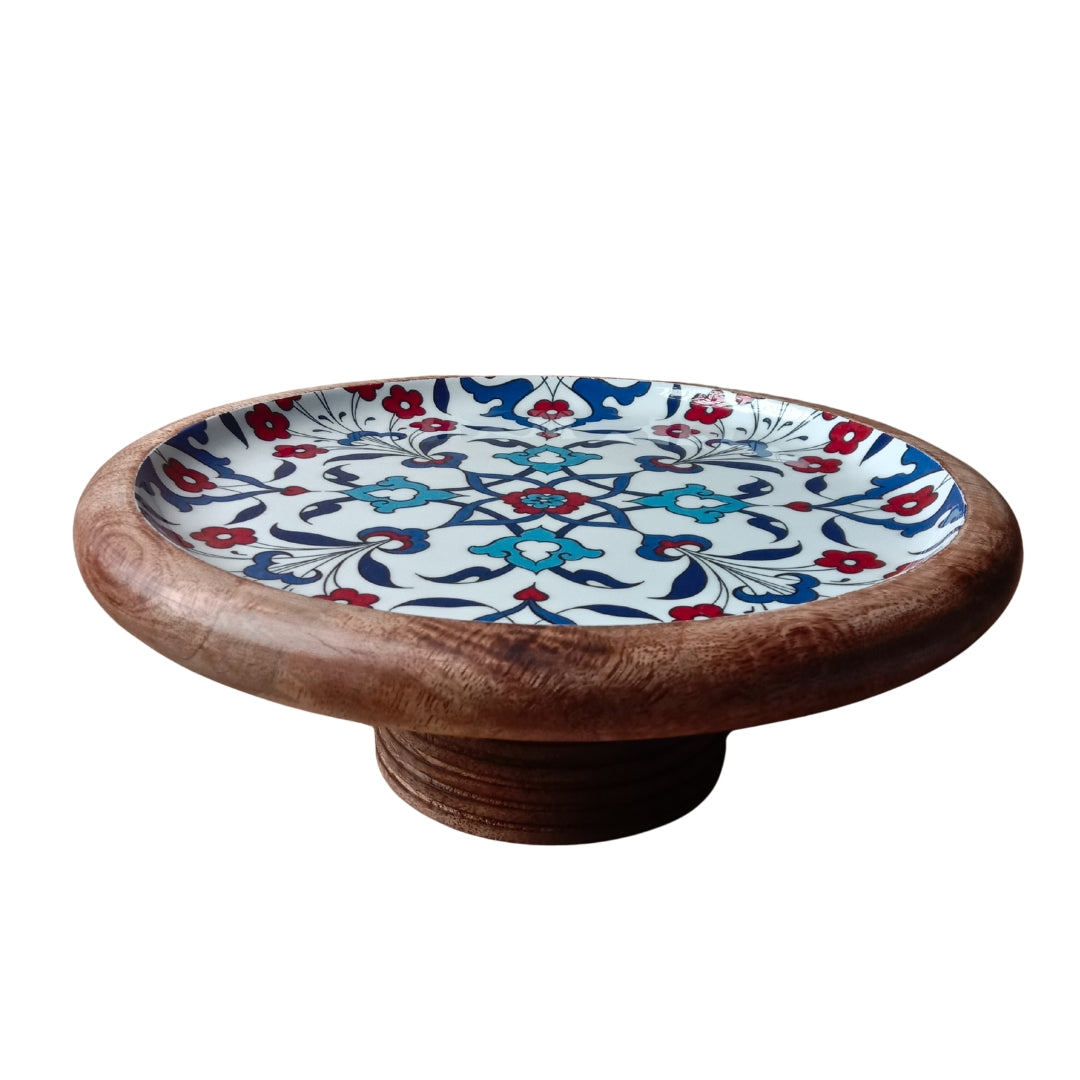 Turkish Print Enamel & Wooden Cake Stand