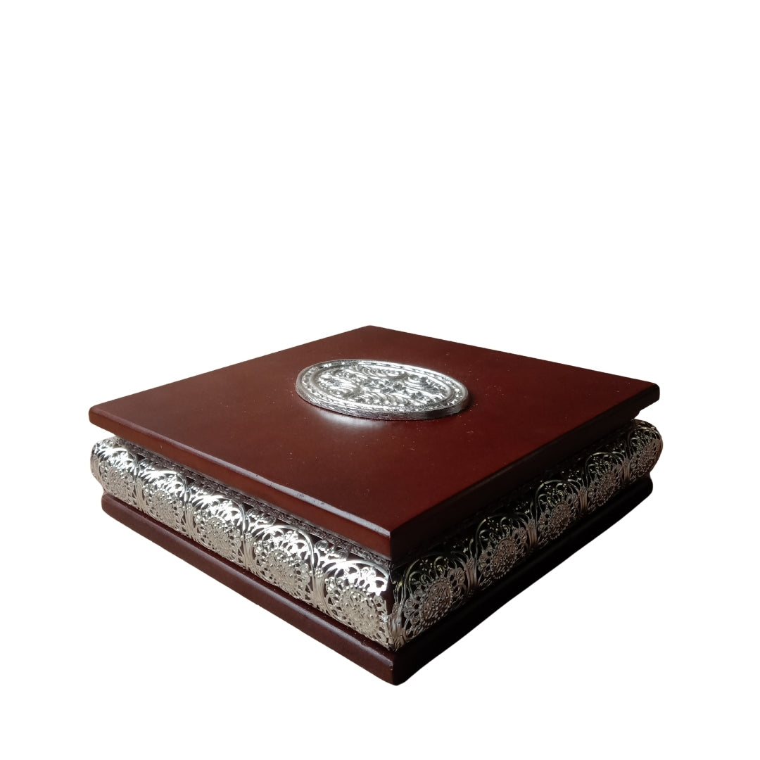 Wooden Decorative Silver-Plated Box   - square