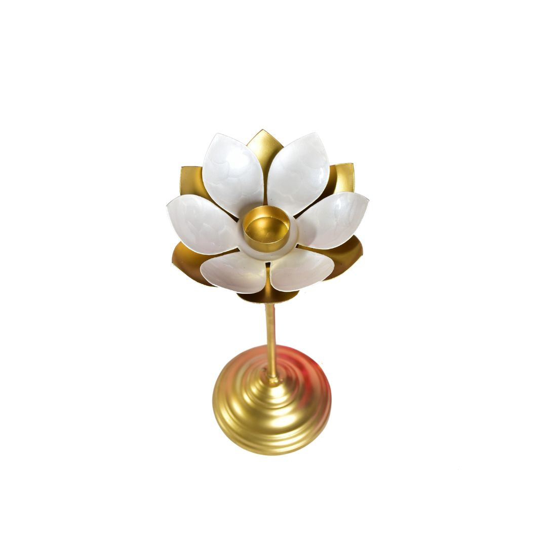 White Enamel Lotus Stick Set Of 3