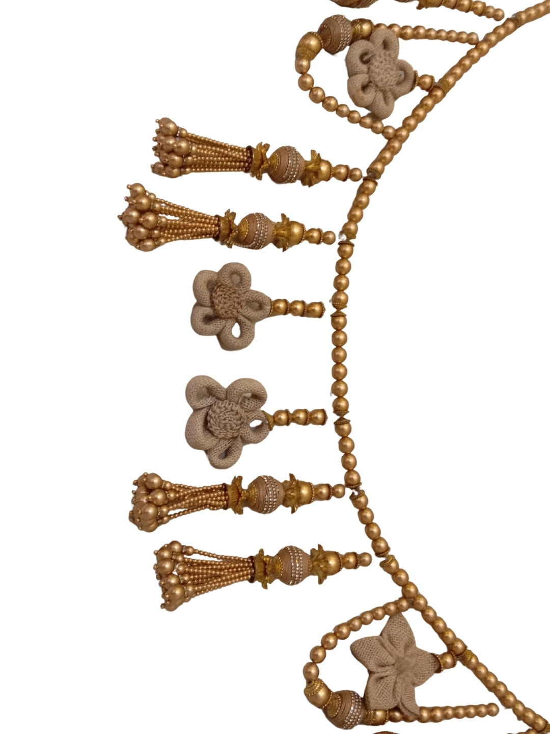 Gold moti with diamonte jhoomar & crochet flowers toran