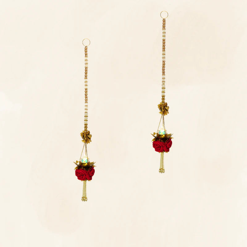 Red Rose Toran With Flower Shape  Side Hanging  Set Of 2