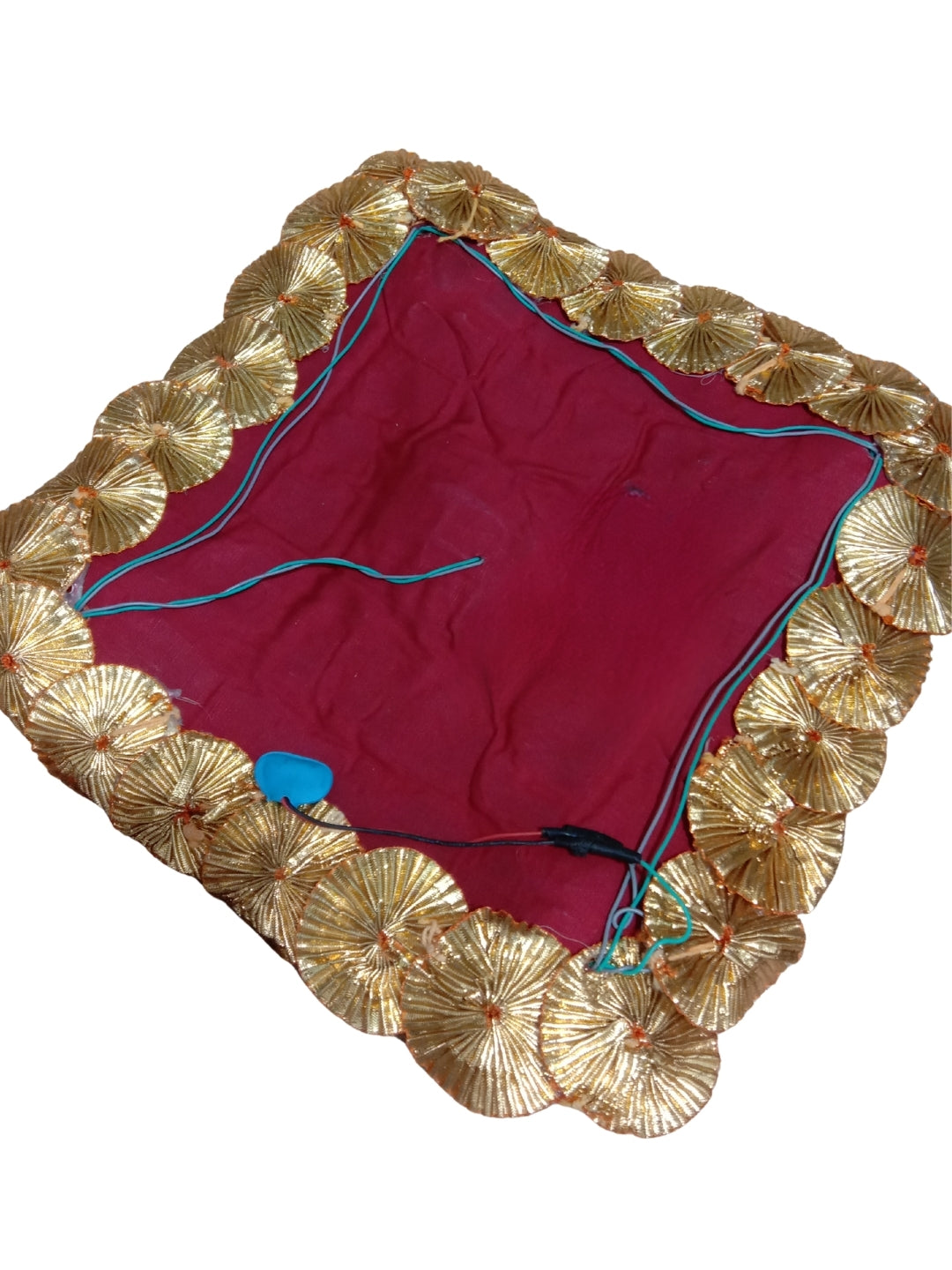 Handmade Square Floral Puja Mat / rangoli Set of 2 with Golden LED Diyas