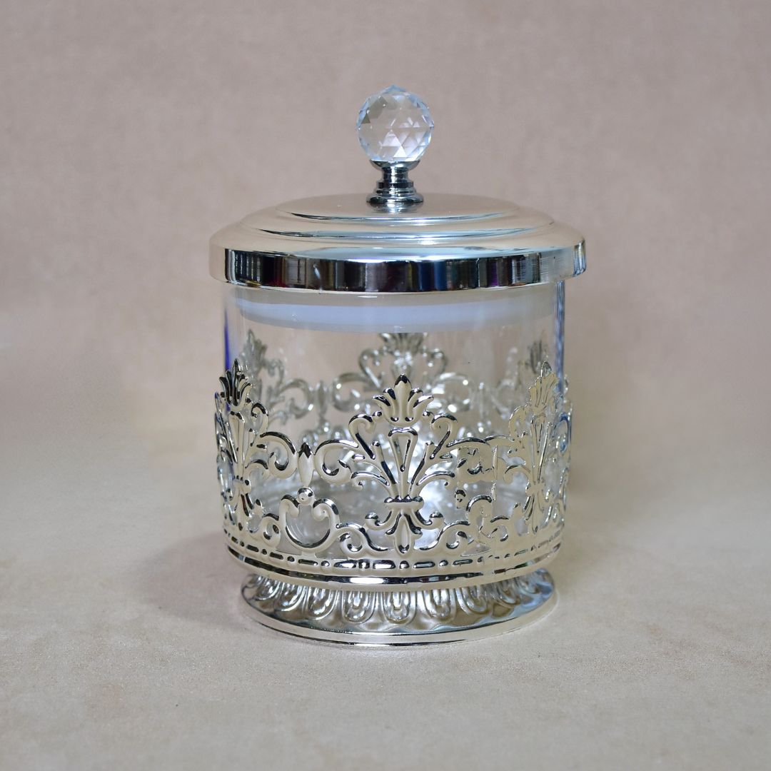 White Metal Glass Jar Small