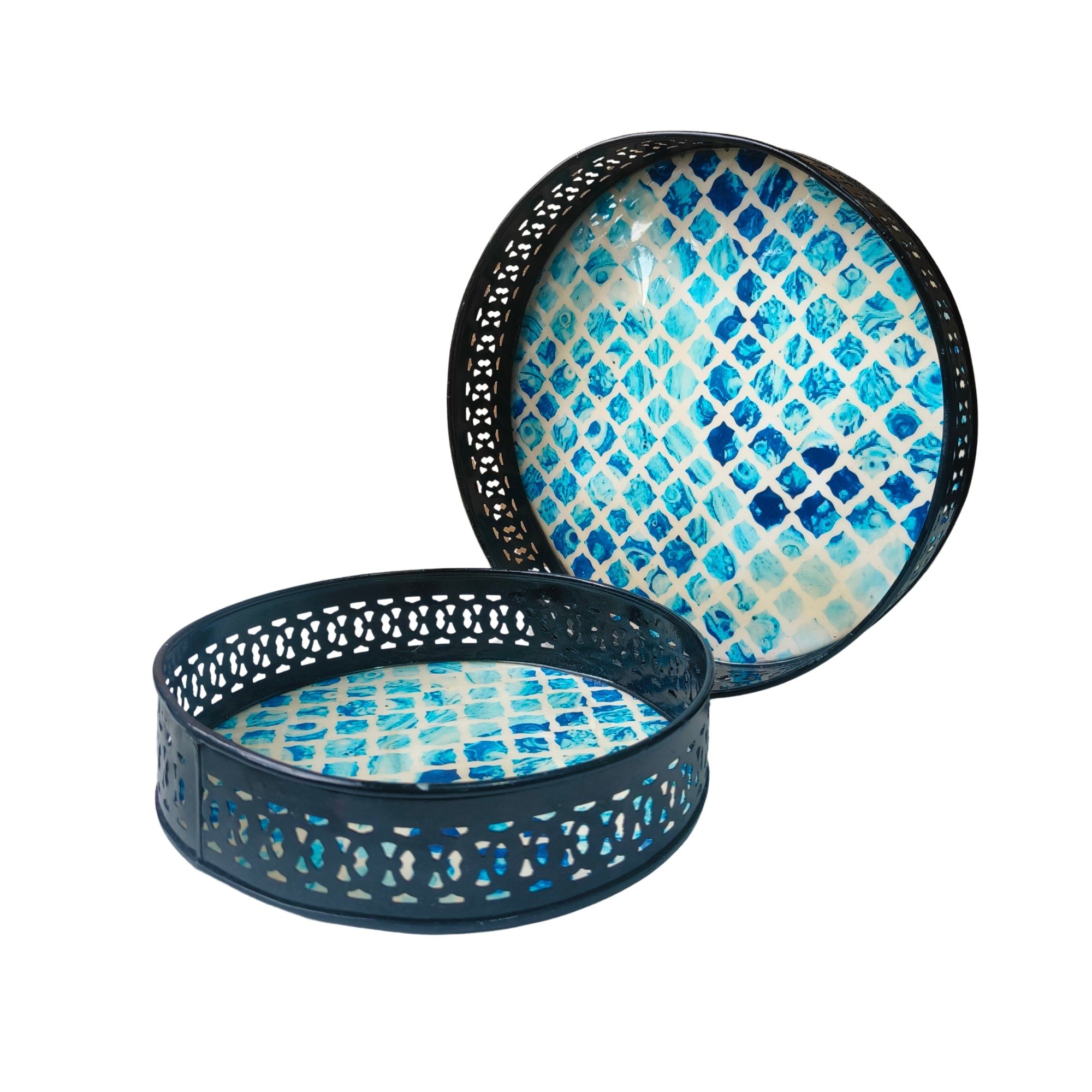 Blue Pattern Design Round Tray