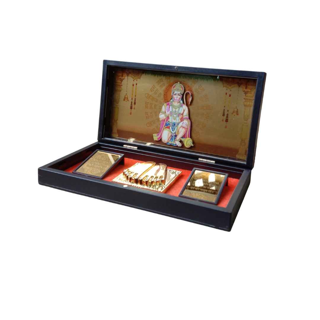24K Gold Plated Hanuman Ji Idol with Sacred Charan Paduka Pooja Box