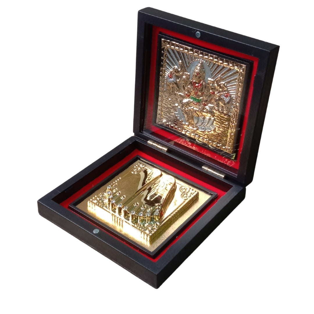 Gold & Silver Plated Charan Paduka & Laxmi Frame Gift Box