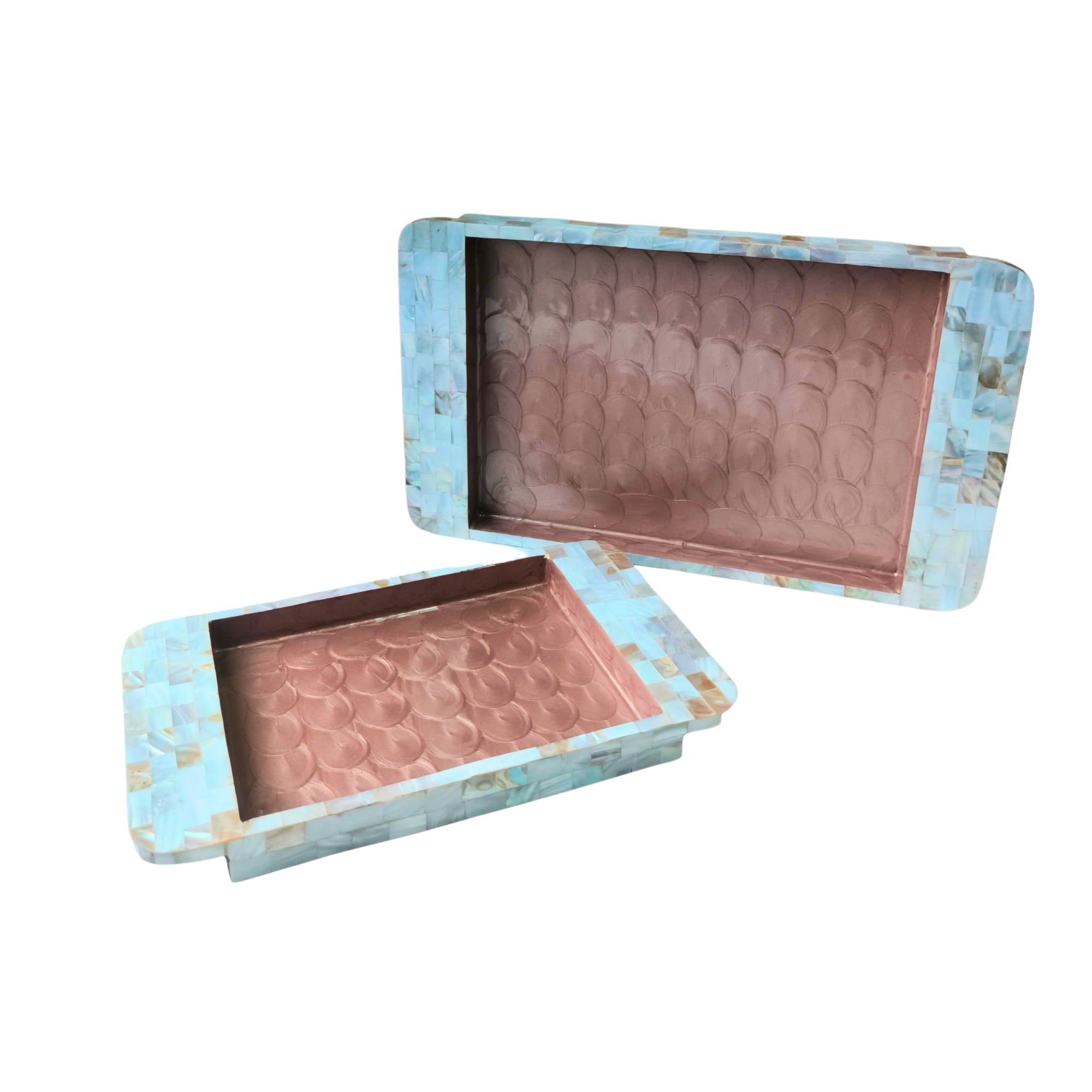 Rectangle Tray Set Of 2 - Wooden with White mother of pearl
