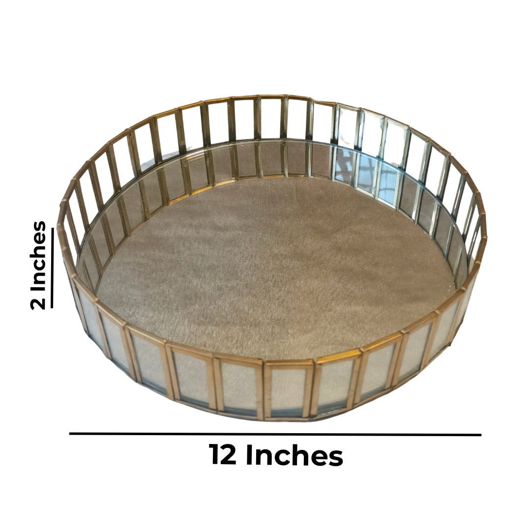 Mirror with gold blocks round tray