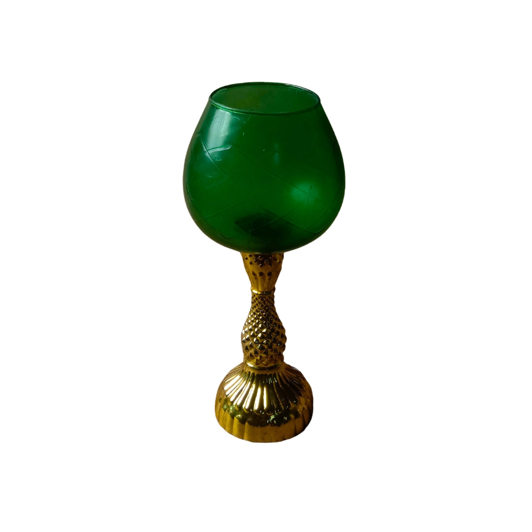 Large Green Glass Chalice Candle Holder - Elegant Pedestal Stand