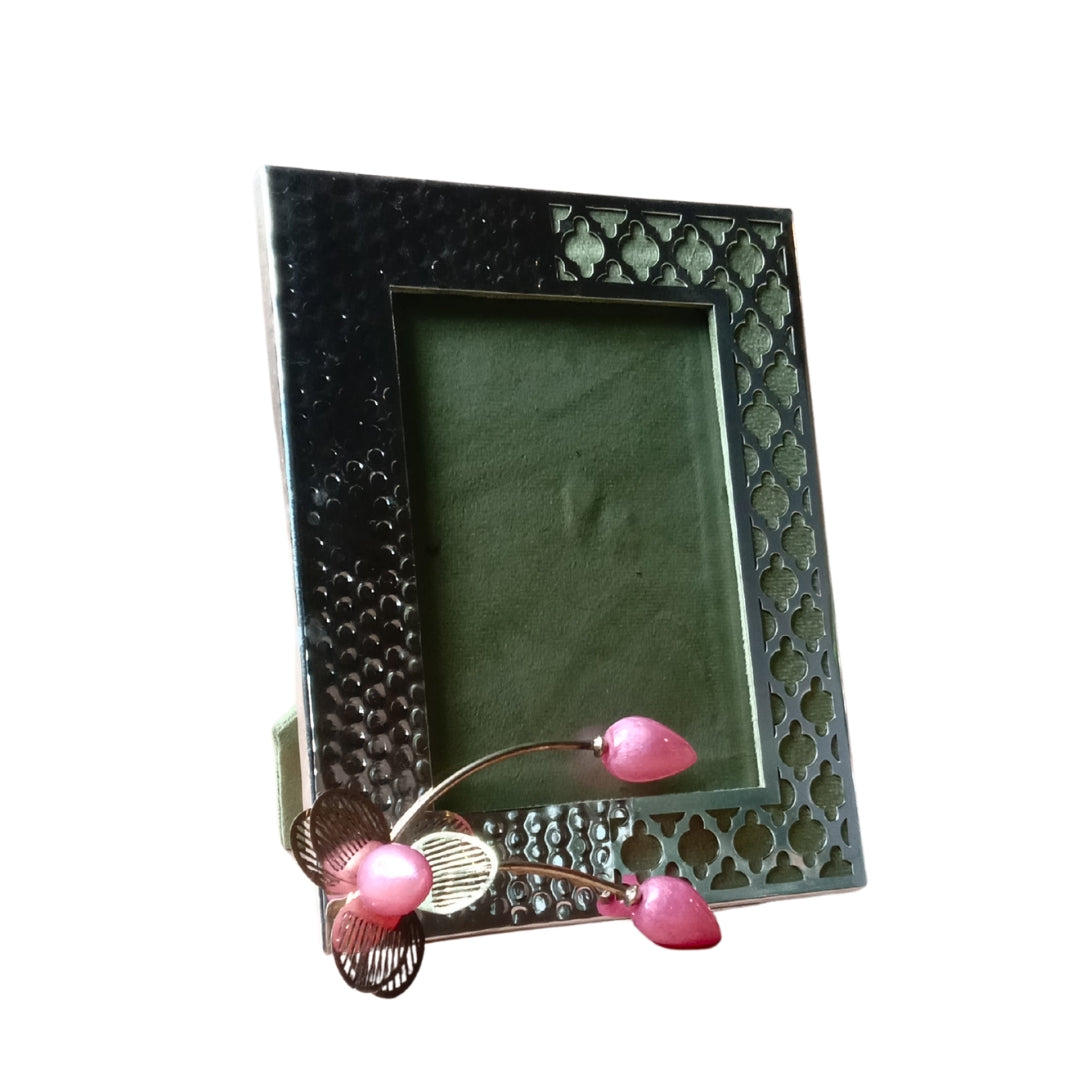 Silver-Plated Photo Frame & Jar Set with Pink Lotus Buds (3-Piece)