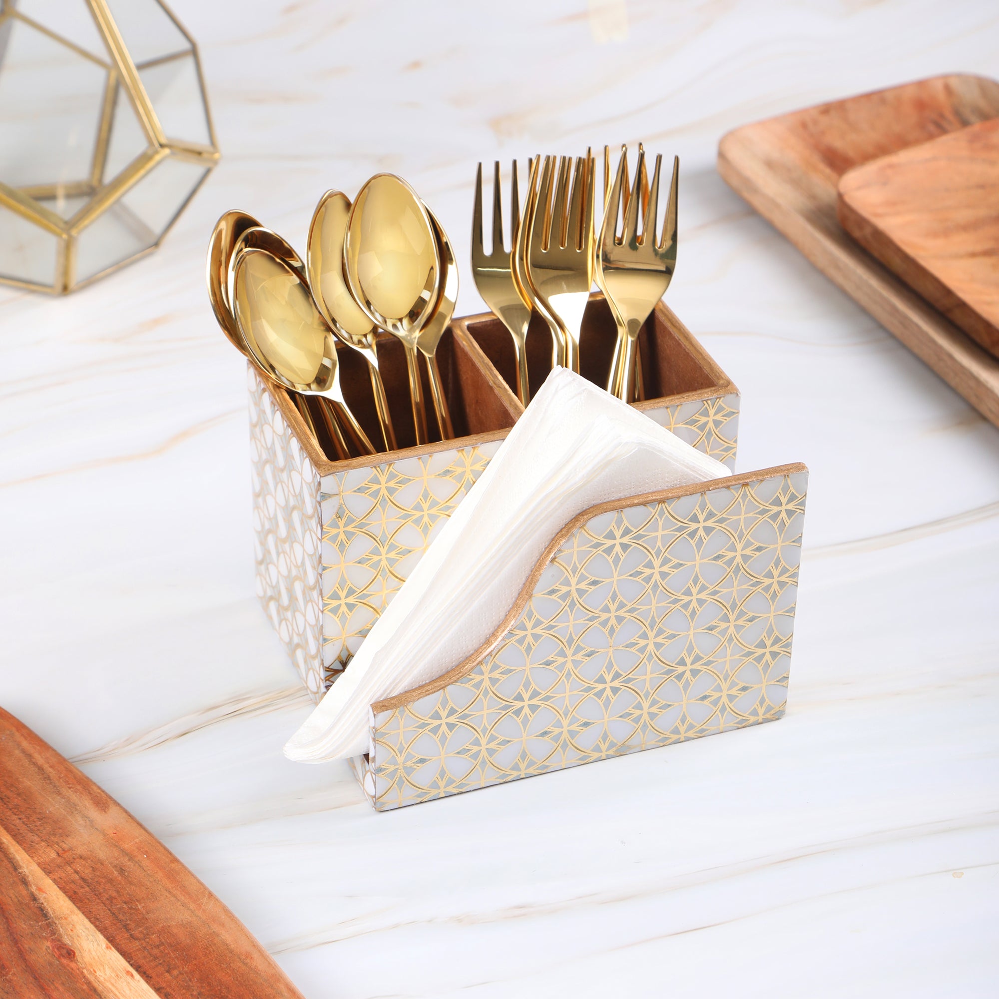 Cutlery Tissue Holder - White & Gold - The Home Co.