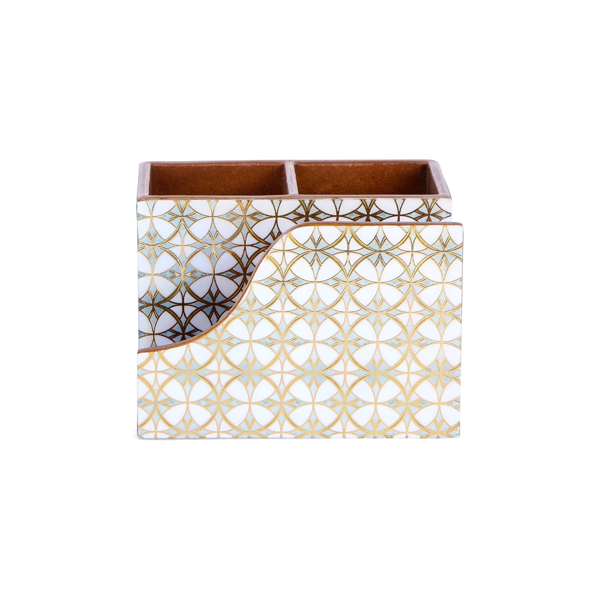Small Cutlery Tissue Holder - White & Gold