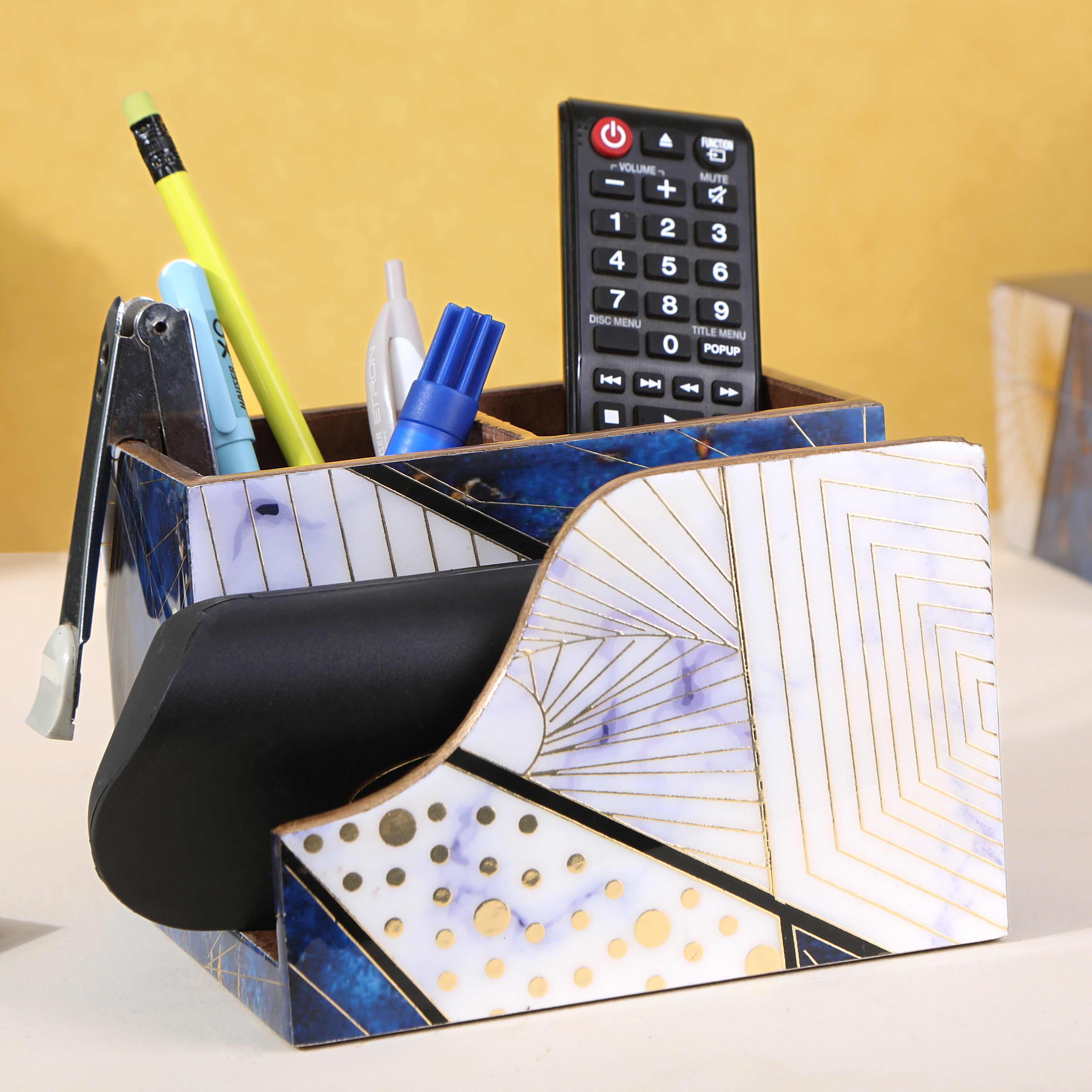 Small Cutlery Tissue Holder - Blue Triangle