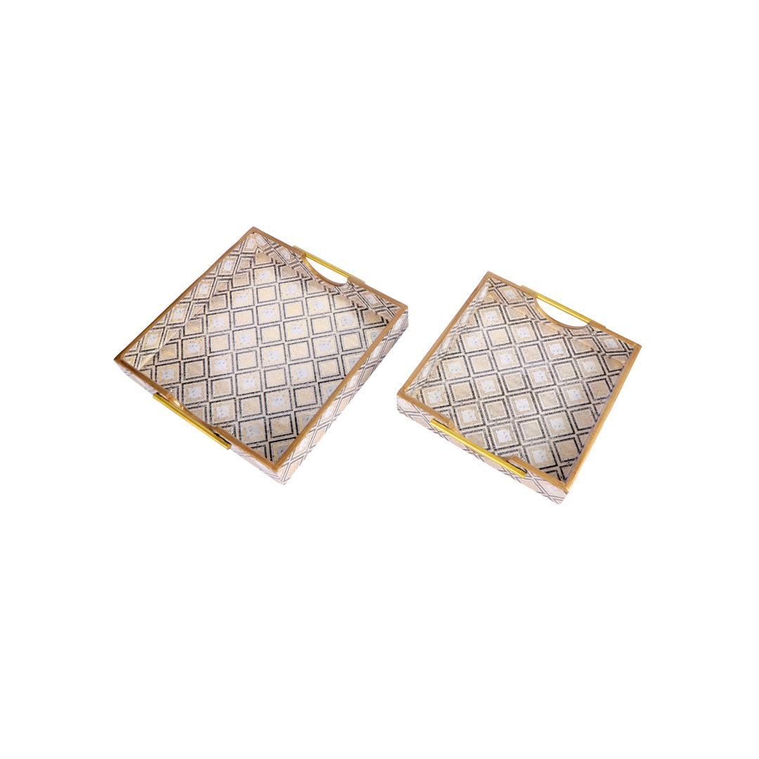 Square Tray Set Of 2 - Grey Diamond