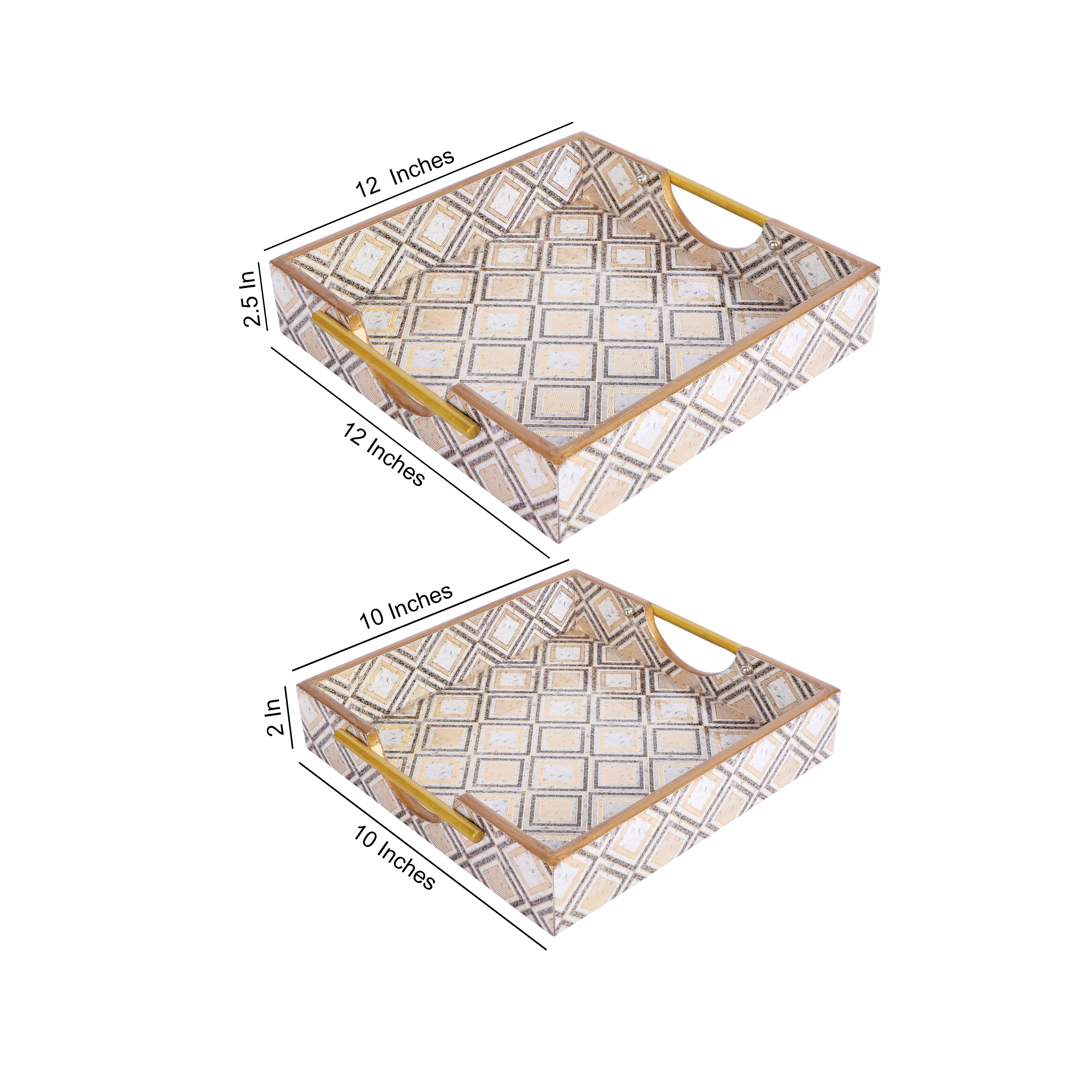 Square Tray Set Of 2 - Grey Diamond