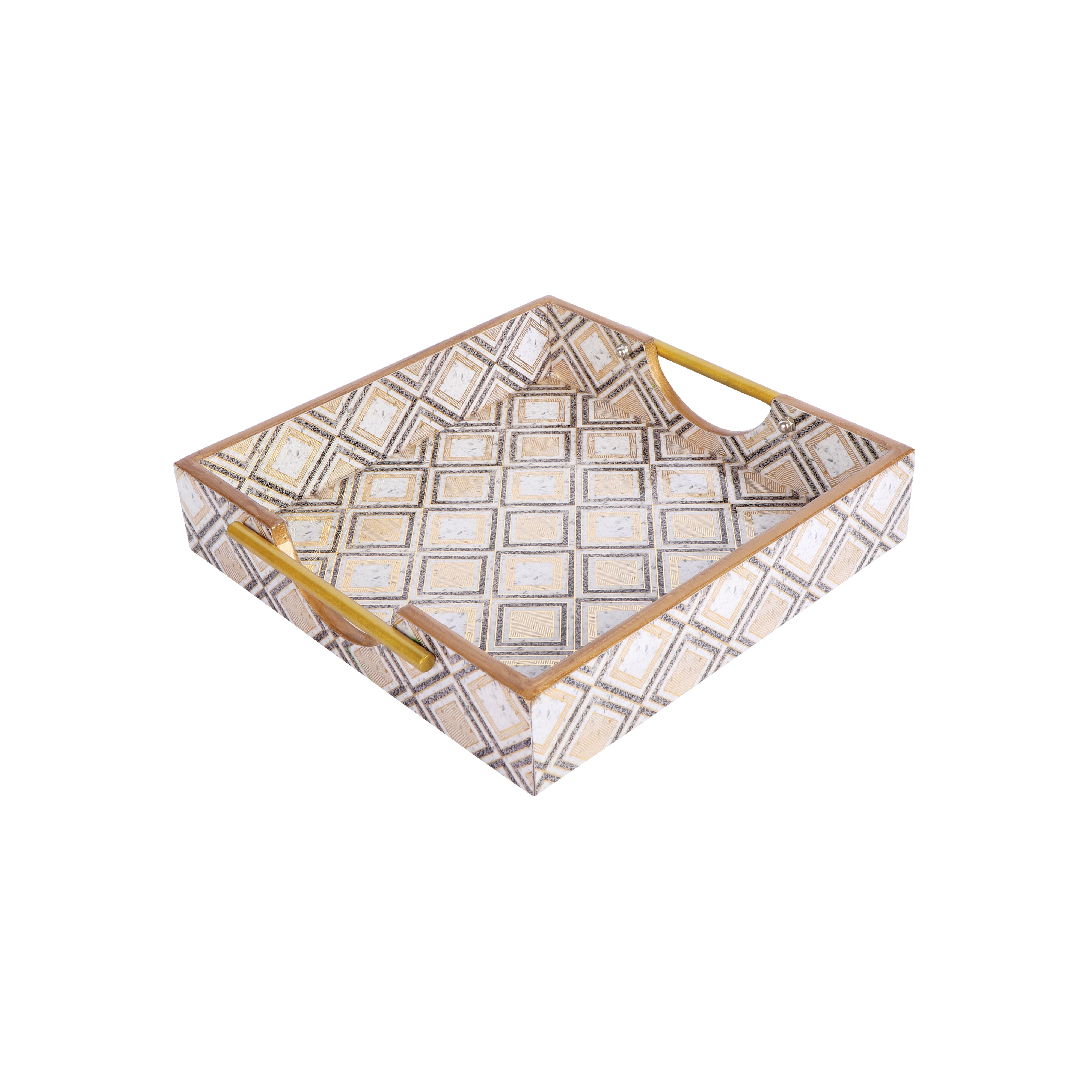 Square Tray Set Of 2 - Grey Diamond