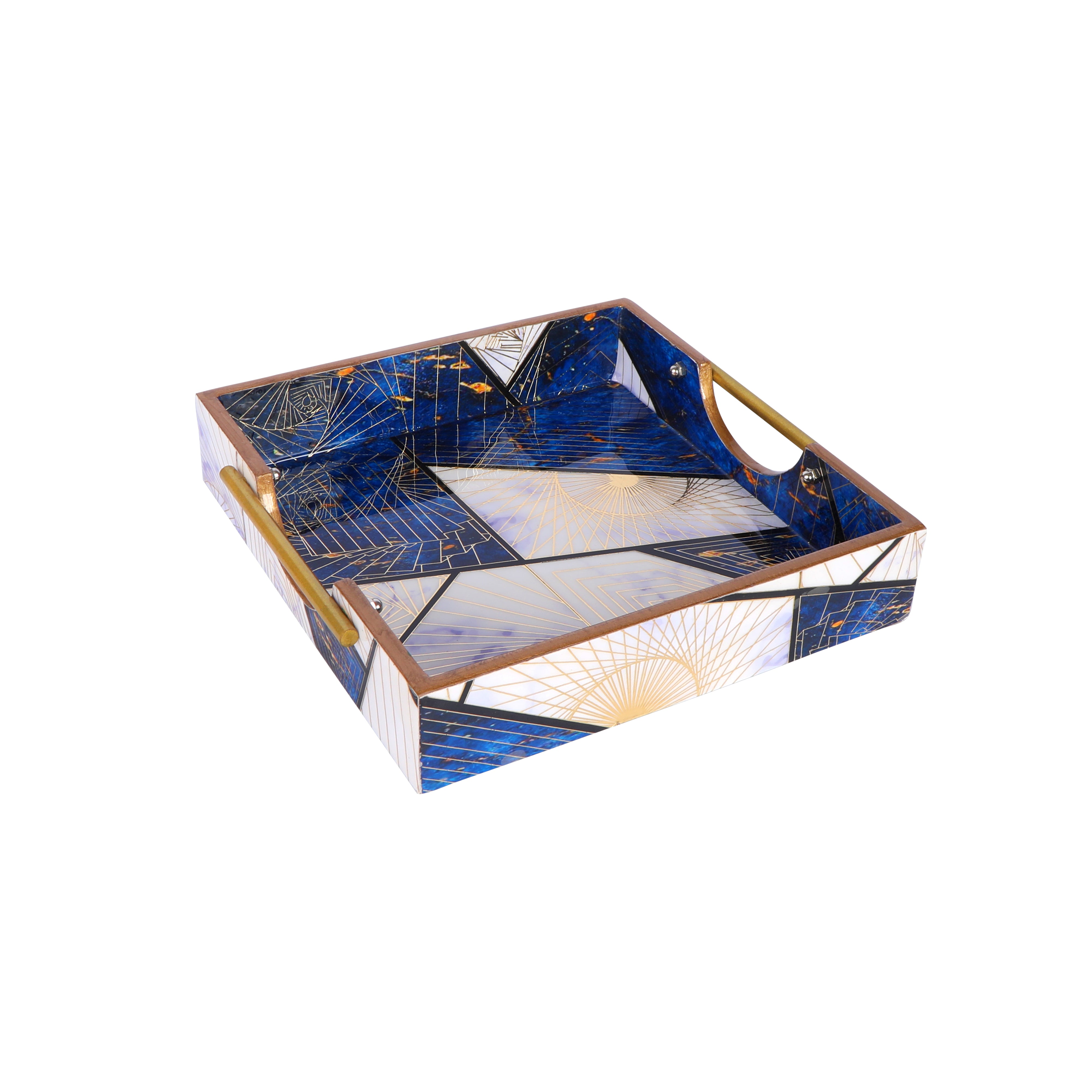 Square Tray Set Of 2 - Blue Triangle