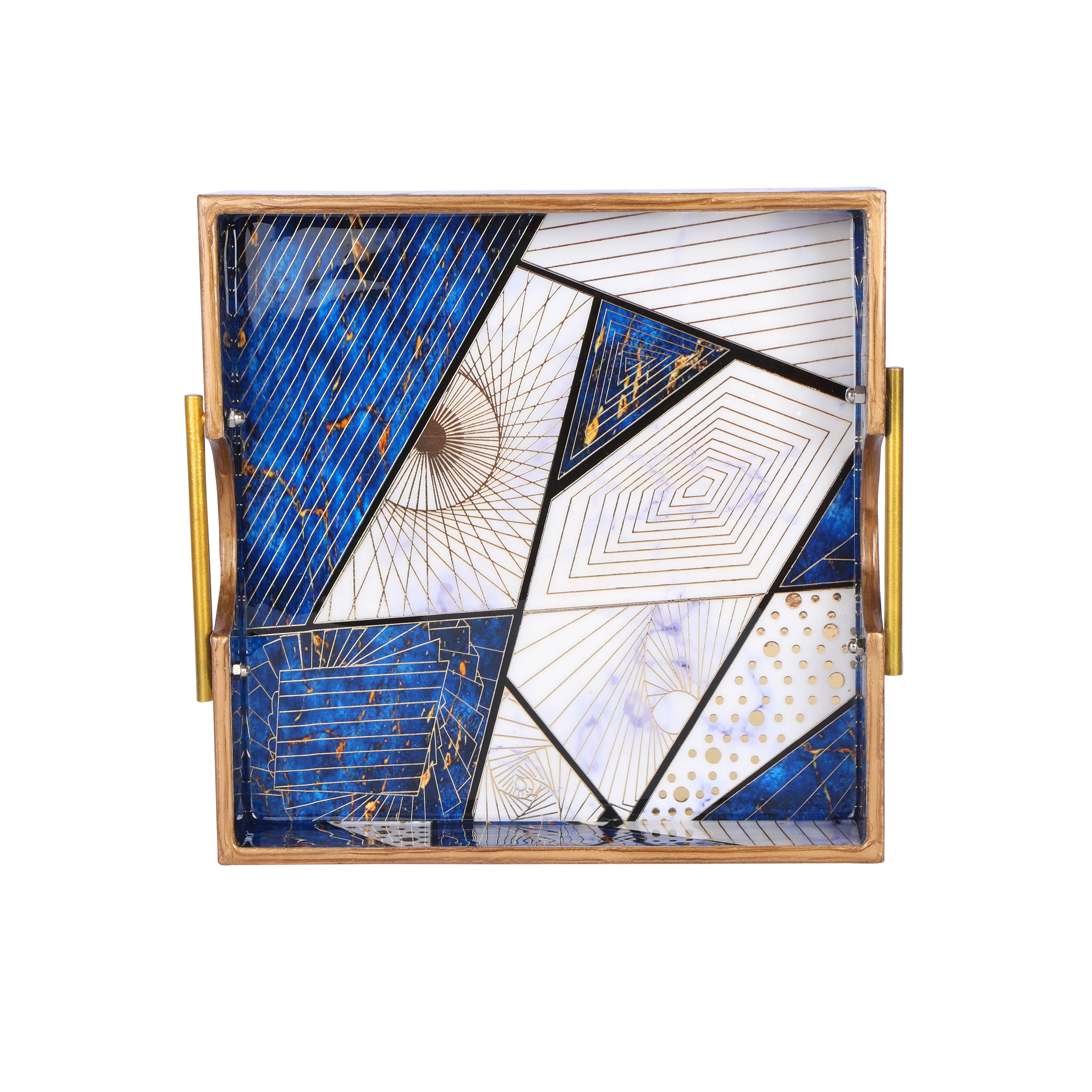 Square Tray Set Of 2 - Blue Triangle