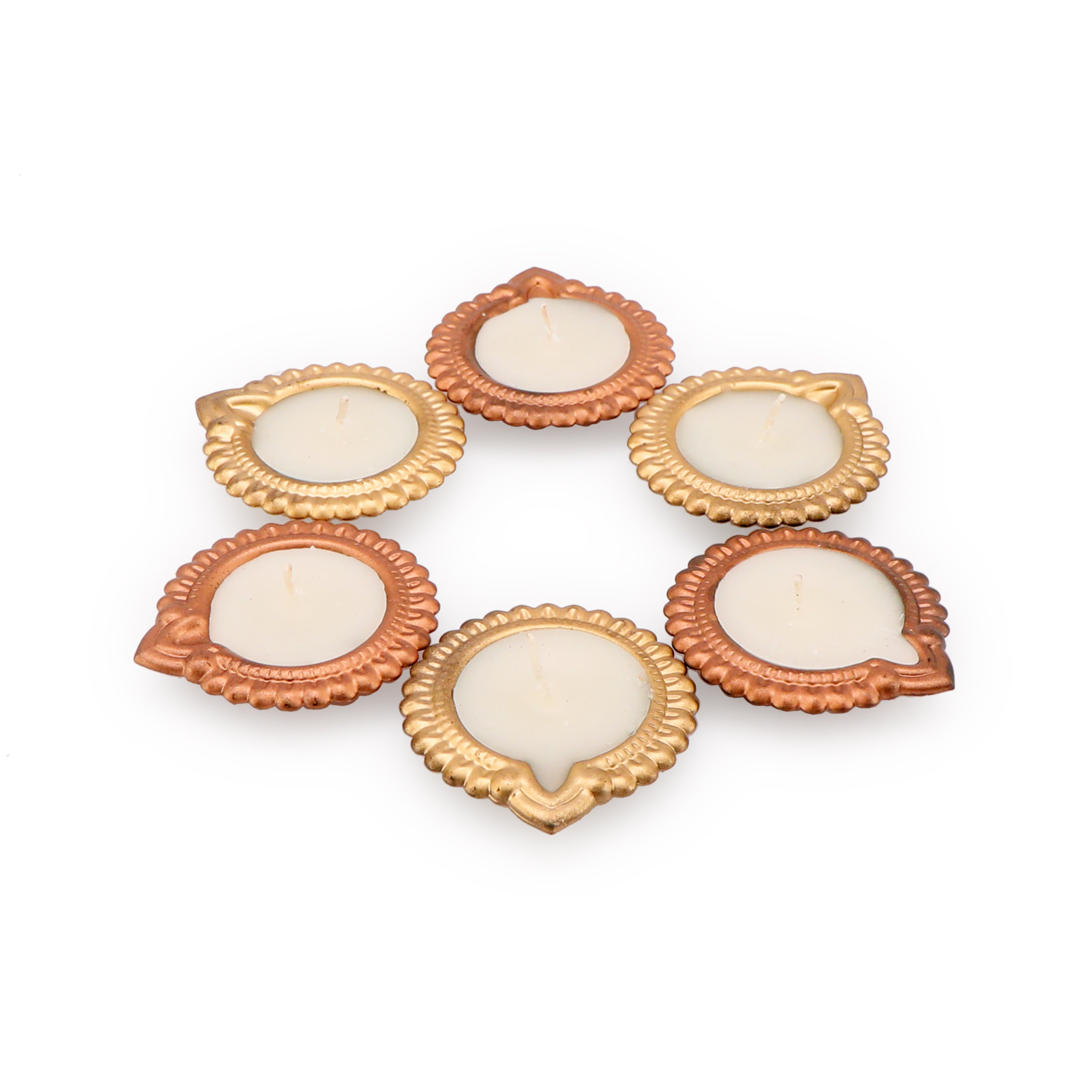 Diya - Gold & Copper Set of 6 Candle Holder 1- The Home Co.