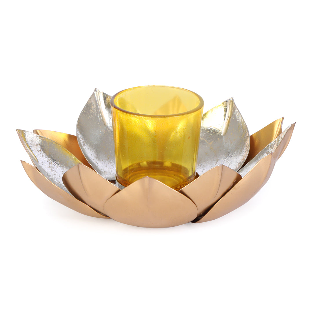 Tea Light Candle Stand - Gold & Silver Foil Lotus Tea Light Candle Holder 6- The Home Co.