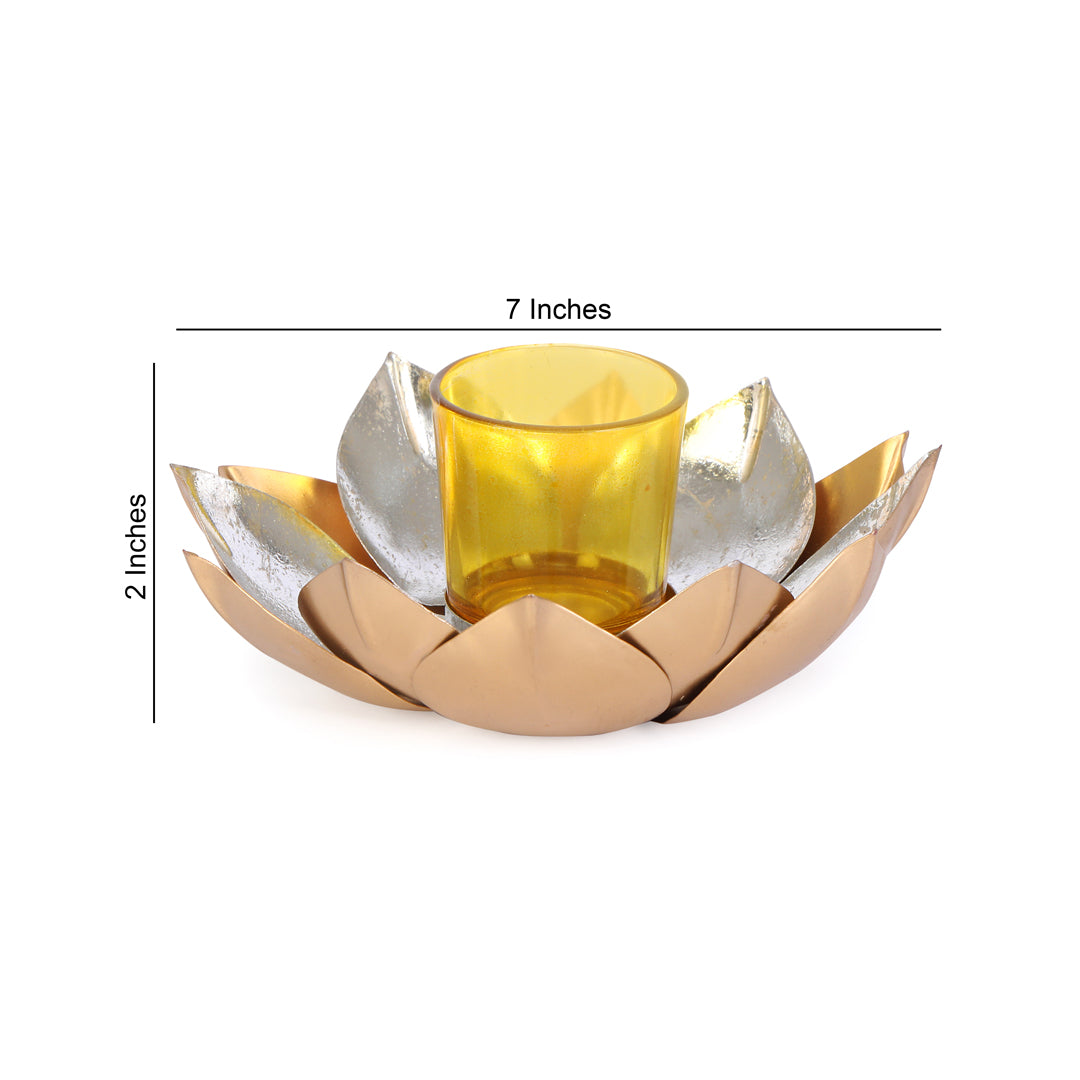 Tea Light Candle Stand - Gold & Silver Foil Lotus Tea Light Candle Holder 4- The Home Co.