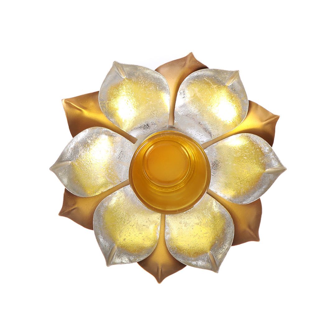 Tea Light Candle Stand - Gold & Silver Foil Lotus Tea Light Candle Holder 2- The Home Co.