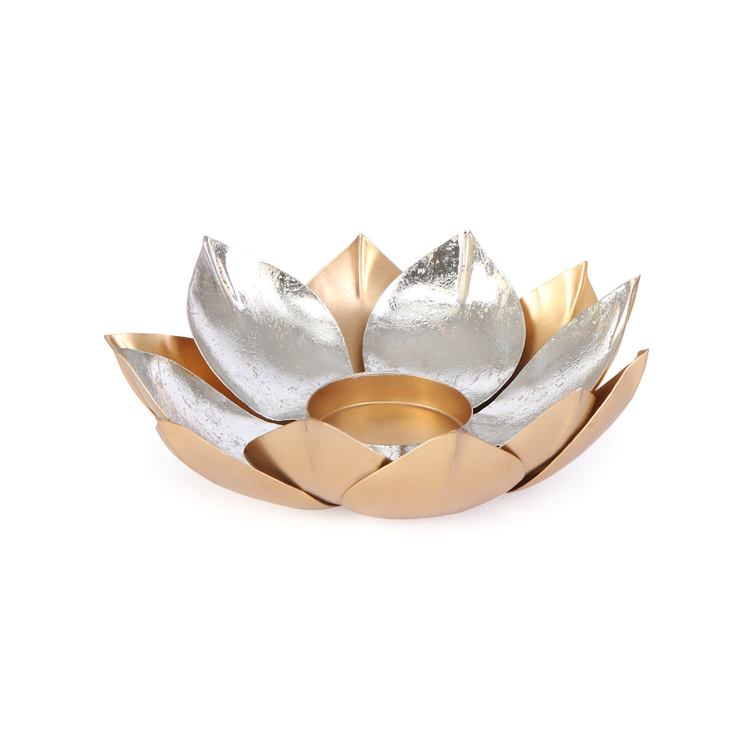 Tea Light Candle Stand - Gold & Silver Foil Lotus Tea Light Candle Holder 7- The Home Co.